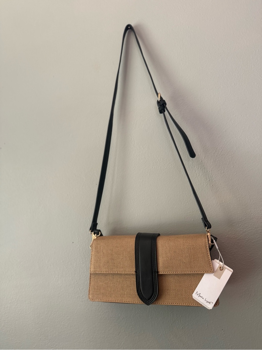 Moda Luxe Tan Clutch with Black Strap Accent - Picture 2 of 10